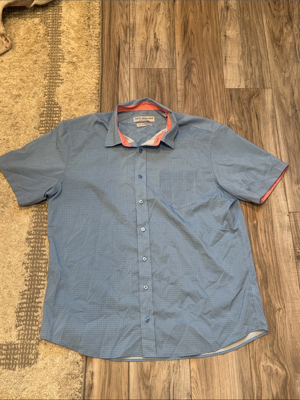 Nick Graham Everywhere Stretch Modern Fit Blue Short-Sleeve Button-Down Shirt
